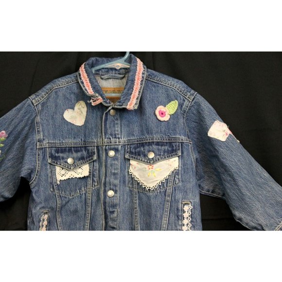 OshKosh B'Gosh Girls Sz 6 Denim Jean Jacket Customize Floral Patches HandPainted - Picture 4 of 12